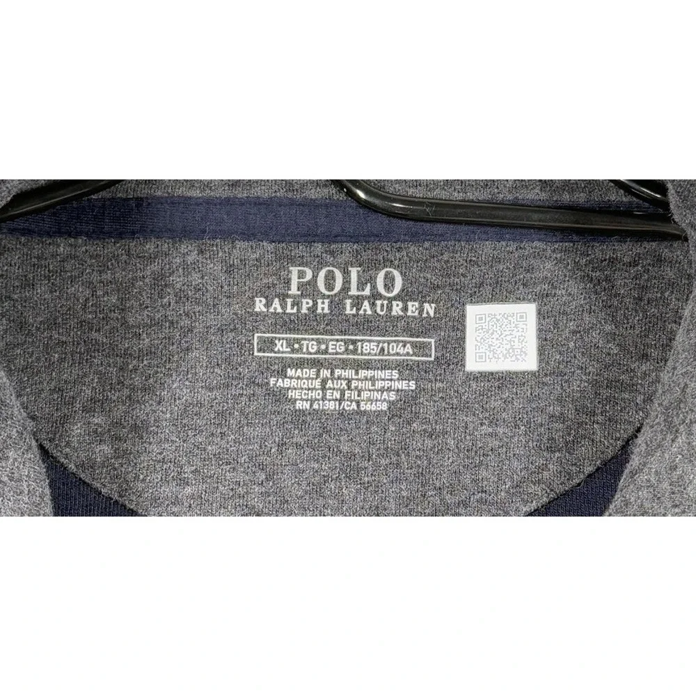 POLO by Ralph‎ Lauren Men's Luxury Jersey Cotton 1/4 Zip Pullover XL Navy/Grey